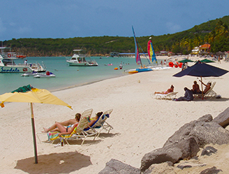 antigua beach umbrellas boats